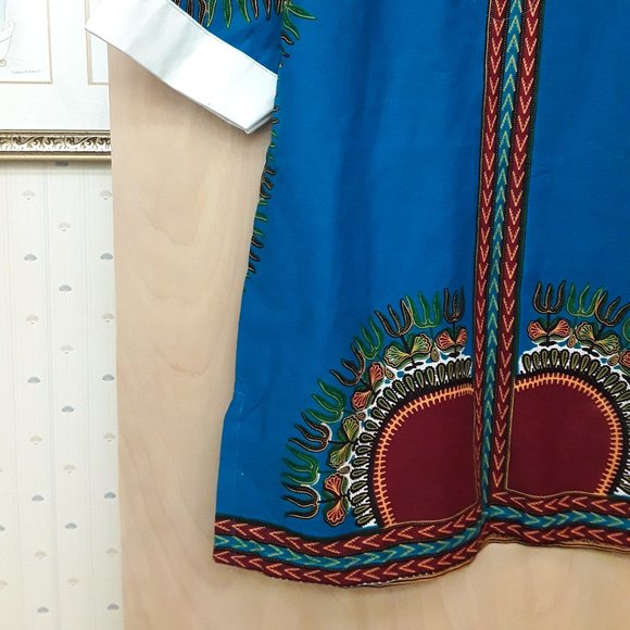 Blue Yellow Dashiki Top M L - Picture 2 of 5